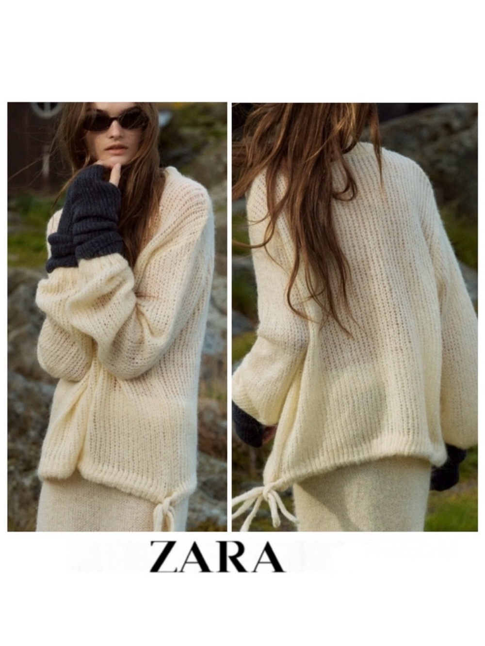 ZARA Cream Alpaca Wool Blend Knit Drawstring Waist Long Sleeves Sweater Sz S NEW